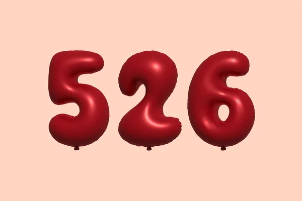 526 Nummerballong Tillverkad Realistisk Metallisk Luftballong Rendering Red Helium Ballonger — Stock vektor