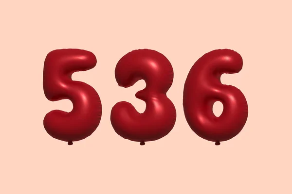 536 Nummer Ballong Tillverkad Realistiska Metalliska Luft Ballong Rendering Red — Stock vektor