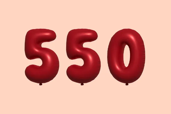 550 Szám Léggömb Valószerű Fém Légballonból Renderelés Red Hélium Lufik — Stock Vector