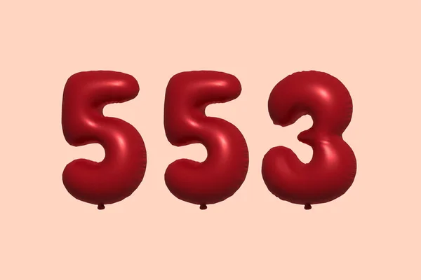 553 Number Balloon Made Realistic Metallic Air Balloon Rendering Red — Stock Vector