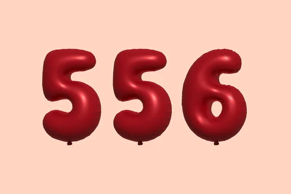 556 Nummerballong Tillverkad Realistisk Metallisk Luftballong Rendering Red Helium Ballonger — Stock vektor