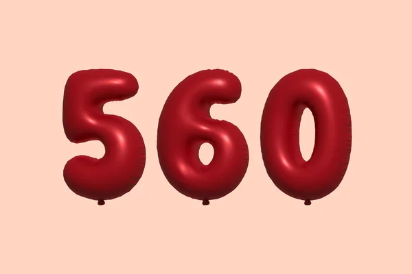 560 Balão Número Feito Balão Metálico Realista Renderização Balões Hélio — Vetor de Stock