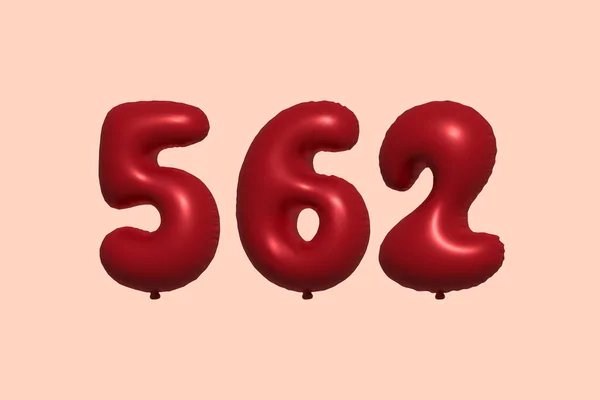 562 Aantal Ballon Gemaakt Van Realistische Metalen Luchtballon Rendering Rode — Stockvector