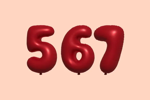 Ballon Numéro 567 Ballon Air Métallique Réaliste Rendu Red Ballons — Image vectorielle
