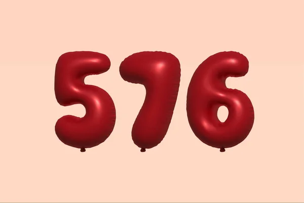 Balon Numer 576 Wykonany Realistycznego Metalicznego Balonu Renderingu Powietrza Czerwony — Wektor stockowy