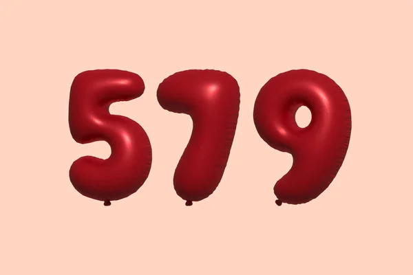 579 Zahlenballon Aus Realistischem Metallluftballon Rendering Red Helium Luftballons Zum — Stockvektor
