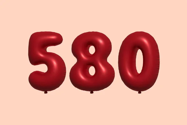 580 Zahlenballon Aus Realistischem Metallluftballon Rendering Red Helium Luftballons Zum — Stockvektor