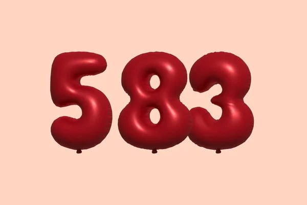 現実的な金属空気バルーン3Dレンダリングで作られた582の3D番号バルーン 販売の装飾パーティーの誕生日 お祝いの記念日 結婚式の休日のための3Dレッドヘリウム風船 ベクターイラスト — ストックベクタ
