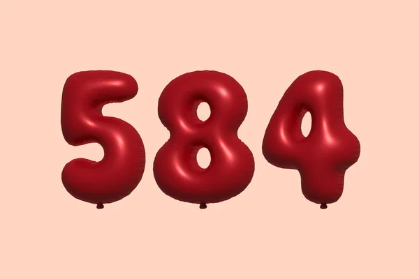 584 Nummerballong Tillverkad Realistisk Metallisk Luftballong Rendering Red Helium Ballonger — Stock vektor