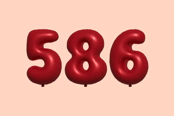 586 Nummerballong Tillverkad Realistisk Metallisk Luftballong Rendering Red Helium Ballonger — Stock vektor