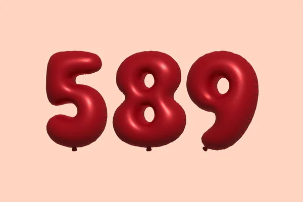 589 Nummerballong Tillverkad Realistisk Metallisk Luftballong Rendering Red Helium Ballonger — Stock vektor