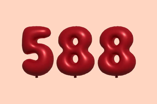 588 3D数字气球 由现实的金属气球3D渲染而成 3D红氦气气球销售装饰派对生日 结婚纪念日 婚庆假期 矢量说明 — 图库矢量图片