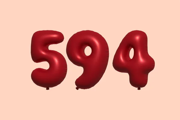 Ballon Numéro 594 Fait Rendu Réaliste Ballon Air Métallique Red — Image vectorielle