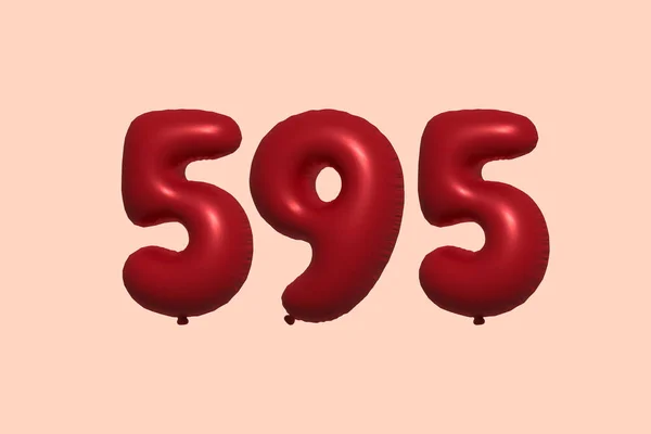 595 Nummerballong Tillverkad Realistisk Metallisk Luftballong Rendering Red Helium Ballonger — Stock vektor