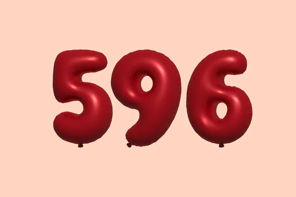 596 Zahlenballon Aus Realistischem Metallluftballon Rendering Red Helium Luftballons Zum — Stockvektor