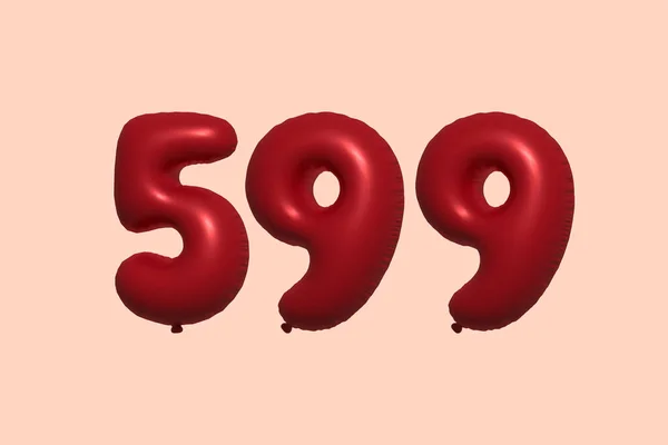 Balon Numer 599 Wykonany Realistycznego Metalicznego Balonu Renderingu Powietrza Czerwony — Wektor stockowy