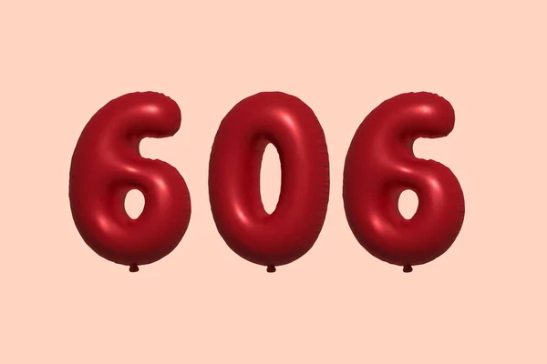 Ballon Numéro 606 Fait Rendu Réaliste Ballon Air Métallique Red — Image vectorielle