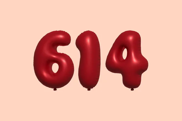 614 Zahlenballon Aus Realistischem Metallluftballon Rendering Red Helium Luftballons Zum — Stockvektor