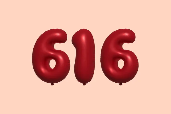 616 Number Balloon Made Realistic Metallic Air Balloon Rendering Red — Stock Vector