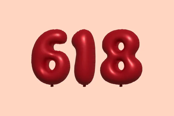 618 Number Balloon Made Realistic Metallic Air Balloon Rendering Red — Stock Vector