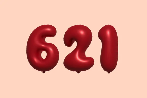 621 Number Balloon Made Realistic Metallic Air Balloon Rendering Red — Stock Vector