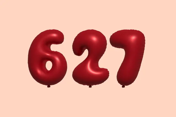 Balon Numer 627 Wykonany Realistycznego Metalicznego Balonu Renderingu Powietrza Czerwony — Wektor stockowy