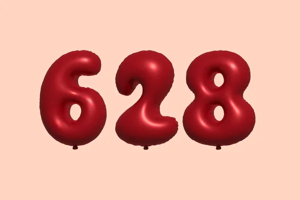 628 Nummerballong Tillverkad Realistisk Metallisk Luftballong Rendering Red Helium Ballonger — Stock vektor