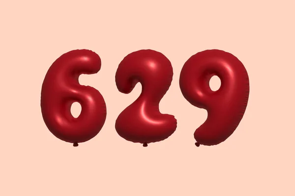 現実的な金属空気バルーン3Dレンダリングで作られた629 3D番号バルーン 販売の装飾パーティーの誕生日 お祝いの記念日 結婚式の休日のための3Dレッドヘリウム風船 ベクターイラスト — ストックベクタ