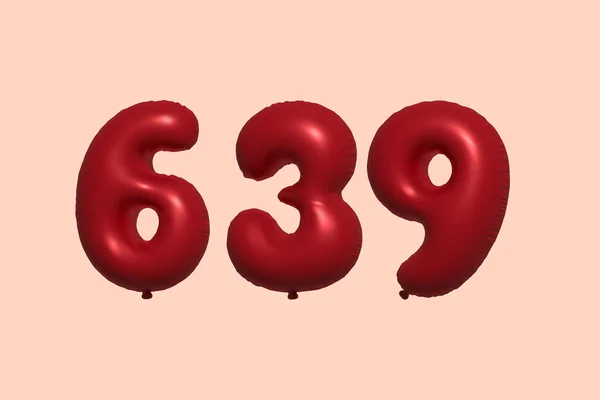 639 Number Balloon Made Realistic Metallic Air Balloon Rendering Red — Stock Vector