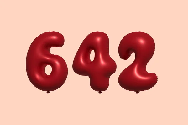 642 Aantal Ballon Gemaakt Van Realistische Metalen Luchtballon Rendering Rode — Stockvector