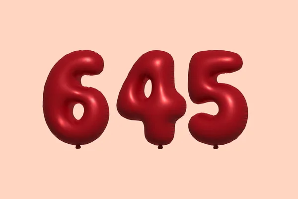 645 Nummerballon Gemaakt Van Realistische Metalen Luchtballon Rendering Rode Helium — Stockvector