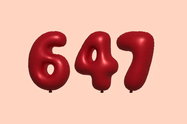 647 Nummerballong Tillverkad Realistisk Metallisk Luftballong Rendering Red Helium Ballonger — Stock vektor