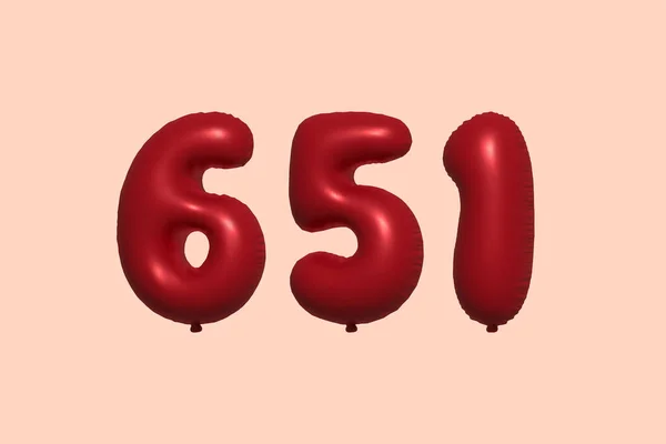 651 Zahlenballon Aus Realistischem Metallluftballon Rendering Red Helium Luftballons Zum — Stockvektor
