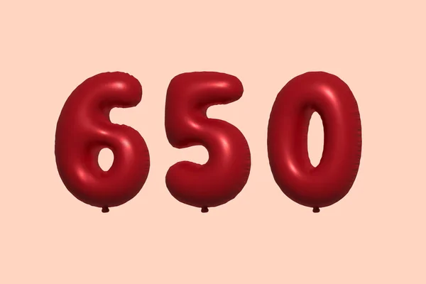 650 Nummerballong Tillverkad Realistisk Metallisk Luftballong Rendering Red Helium Ballonger — Stock vektor