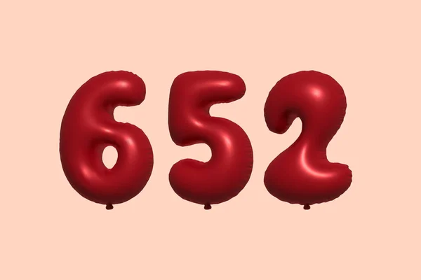 652 Zahlenballon Aus Realistischem Metallluftballon Rendering Red Helium Luftballons Zum — Stockvektor