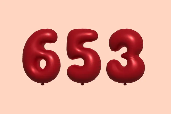 653 Nummerballong Tillverkad Realistisk Metallisk Luftballong Rendering Red Helium Ballonger — Stock vektor