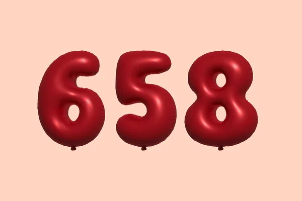 Balon Numer 658 Wykonany Realistycznego Metalicznego Balonu Renderingu Powietrza Czerwony — Wektor stockowy