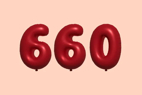 660 Nummerballong Tillverkad Realistisk Metallisk Luftballong Rendering Red Helium Ballonger — Stock vektor