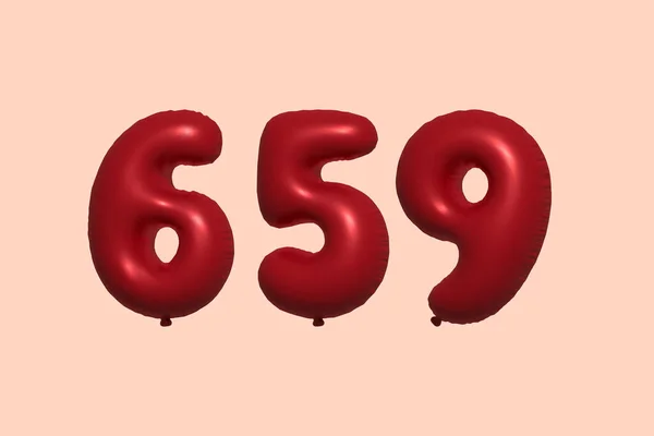 659 Nummerballong Tillverkad Realistisk Metallisk Luftballong Rendering Red Helium Ballonger — Stock vektor