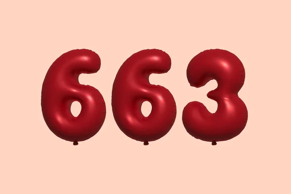 663 Aantal Ballon Gemaakt Van Realistische Metalen Luchtballon Rendering Rode — Stockvector