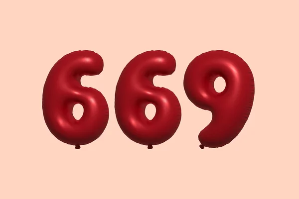 Balon Numer 669 Wykonany Realistycznego Metalicznego Balonu Renderingu Powietrza Czerwony — Wektor stockowy