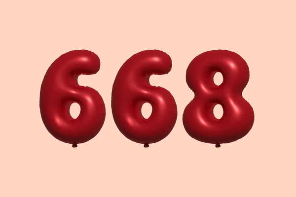 668 Nummerballong Tillverkad Realistisk Metallisk Luftballong Rendering Red Helium Ballonger — Stock vektor