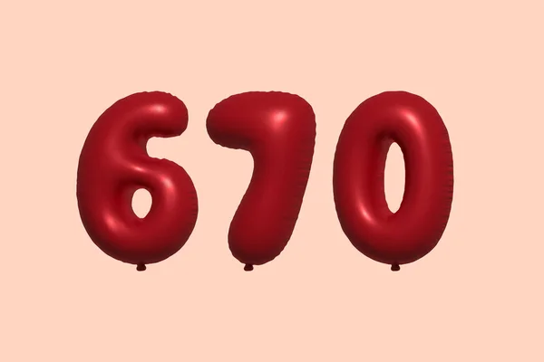 670 Nummerballong Tillverkad Realistisk Metallisk Luftballong Rendering Red Helium Ballonger — Stock vektor