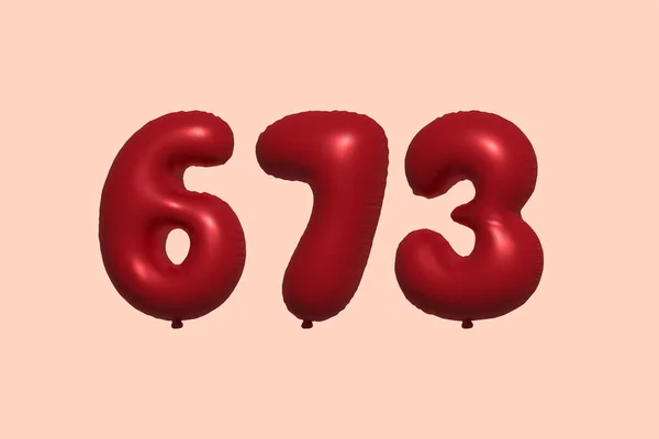 Balon Numer 673 Wykonany Realistycznego Metalicznego Balonu Renderingu Powietrza Czerwony — Wektor stockowy