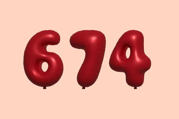 現実的な金属空気バルーン3Dレンダリングで作られた674 3D番号バルーン 販売の装飾パーティーの誕生日 お祝いの記念日 結婚式の休日のための3Dレッドヘリウム風船 ベクターイラスト — ストックベクタ