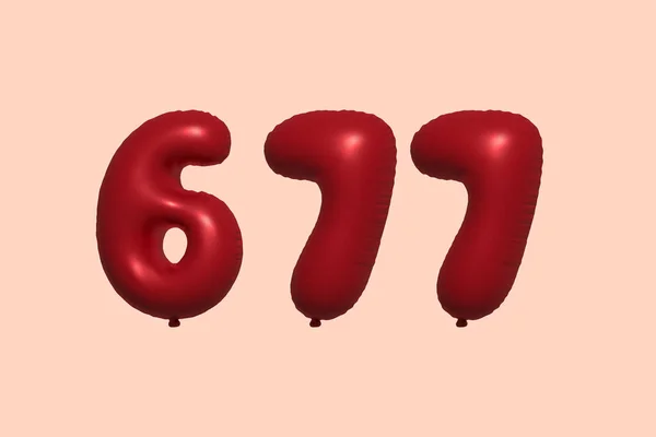 677 Zahlenballon Aus Realistischem Metallluftballon Rendering Red Helium Luftballons Zum — Stockvektor