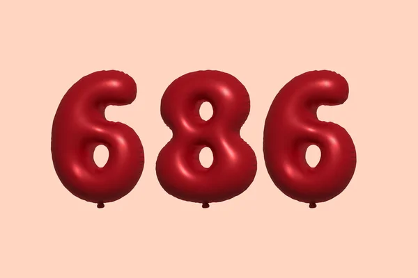 Balon Numer 686 Wykonany Realistycznego Metalicznego Balonu Renderingu Powietrza Czerwony — Wektor stockowy