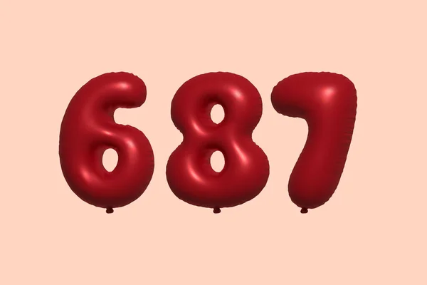 687 Number Balloon Made Realistic Metallic Air Balloon Rendering Red — Stock Vector