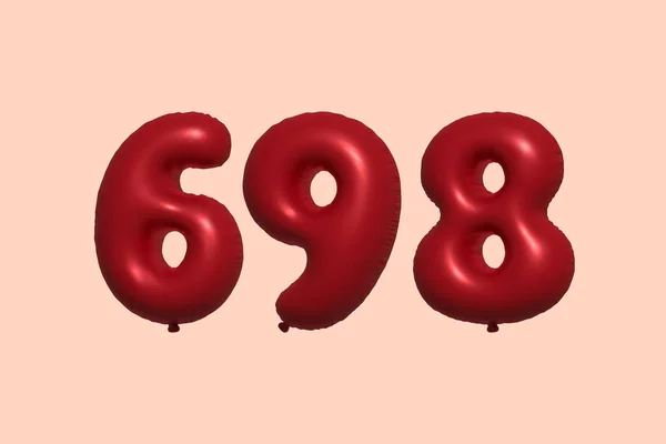 698 Nummerballong Tillverkad Realistisk Metallisk Luftballong Rendering Red Helium Ballonger — Stock vektor