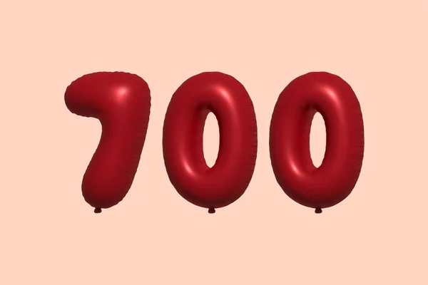 700 Číslo Balón Realistického Kovového Vzduchového Balónu Rendering Červené Helium — Stockový vektor